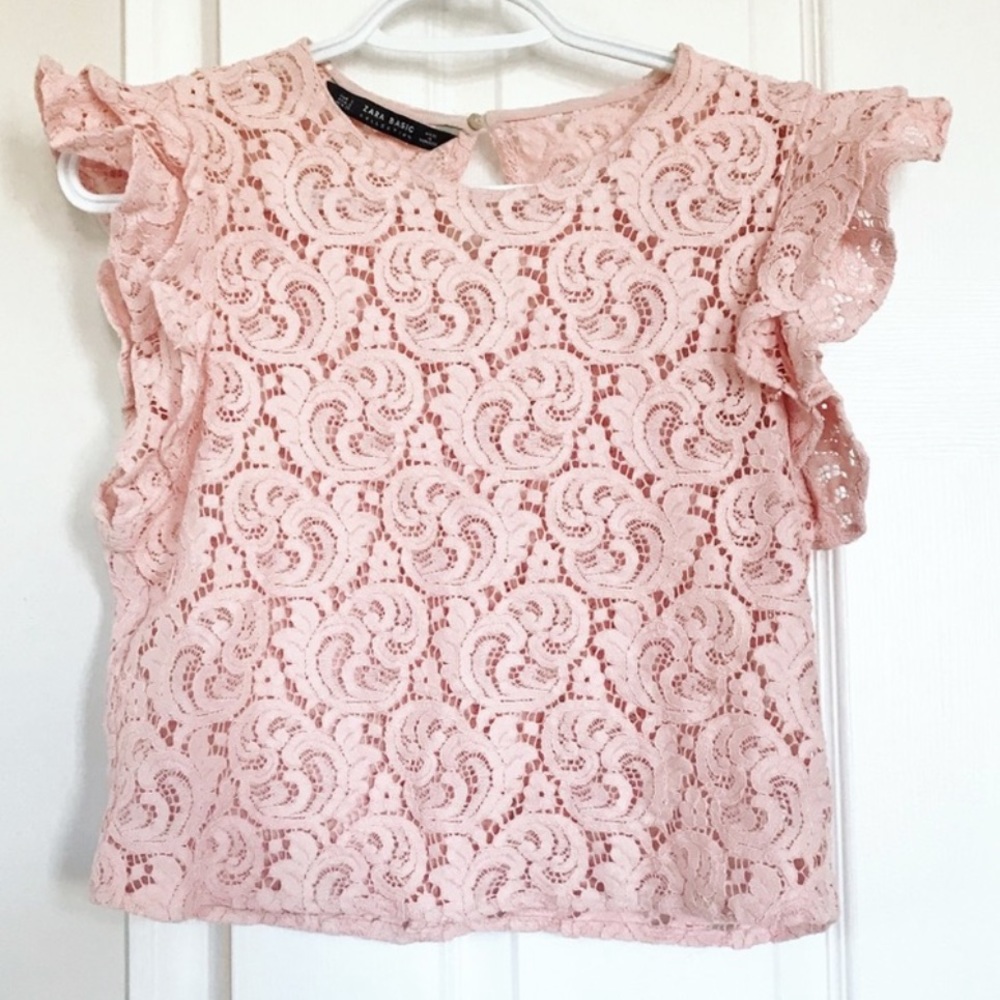 Zara Guipure ruffled pink lace lace crop top - Picture 7 of 7